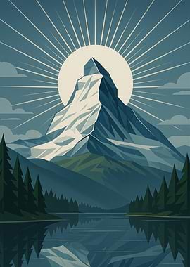 Mountain Peak Landscape with Lake Reflection