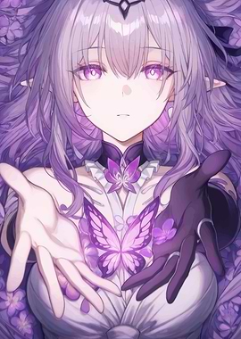 Anime Girl with Butterfly and Flowers