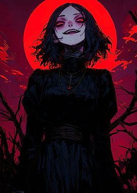 Vampire Woman in Red Moonlight