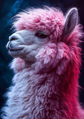 Pink Fluffy Alpaca Portrait