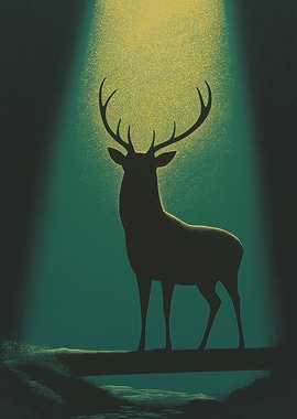 A stag silhouette with a glowing golden light