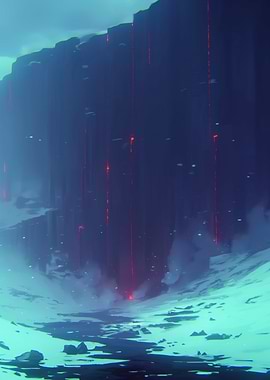 Abstract Winter Landscape with Red Lines