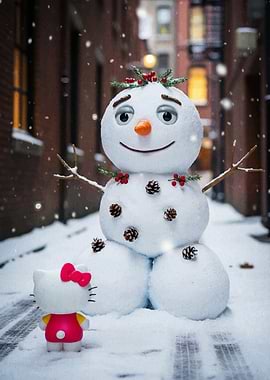 Hello Kitty and Snowman in Winter