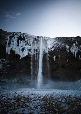 Winter Waterfall Landscape with Ice Formations