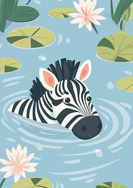 Zebra swimming in a pond illustration