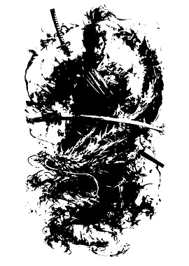 Samurai Warrior Black and White Art