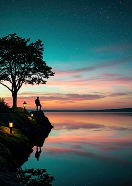Silhouette at Sunset by the Lake