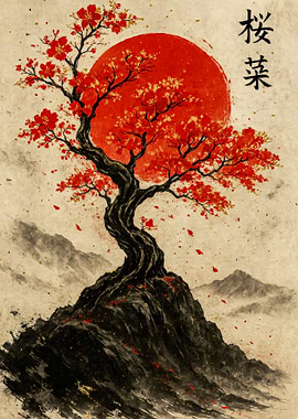 Japanese Cherry Blossom Tree Art