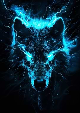 Electric Blue Wolf Portrait
