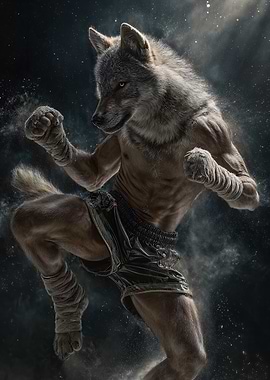 Wolf Martial Artist in Action Pose