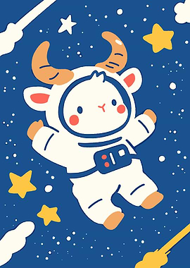Cute Astronaut Animal in Space Illustration