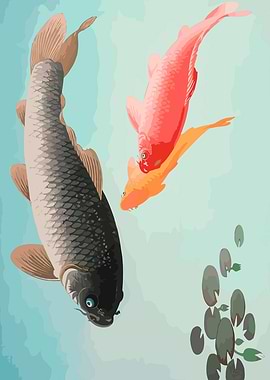 Colorful Koi Fish in Pond Illustration