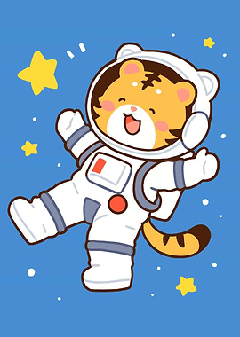 Cartoon Tiger Astronaut in Space