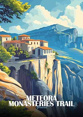 Meteora Monasteries Trail Greece Illustration