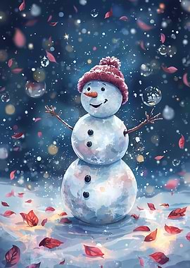 Whimsical Snowman in Winter Wonderland