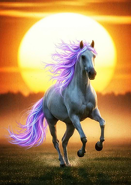 Horse Purple Mane Sunset