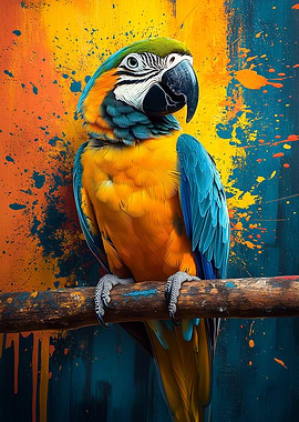 Colorful Macaw Parrot on Branch