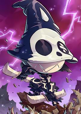 Cartoon Skeleton Character with Swords