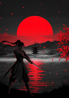 Samurai Warrior with Katana and Sunset