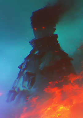 Fiery Silhouette with Glowing Eyes