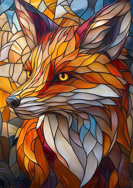 Stained Glass Fox Portrait