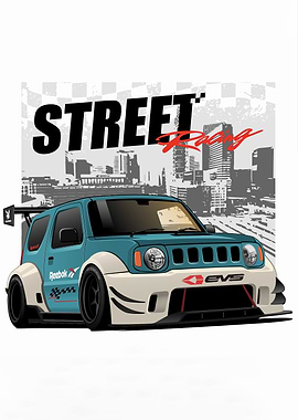 Customized Car with Street Racing Backdrop