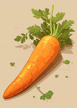 Cartoon Carrot with Green Leaves