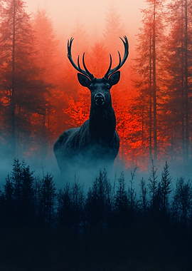 Majestic Deer in Misty Forest