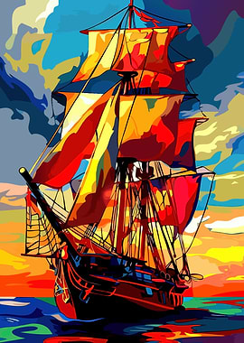 Colorful Sailing Ship Painting