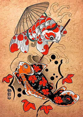 Japanese Koi Fish Art Illustration