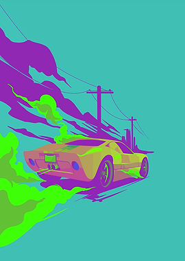 Retro Car Speeding with Smoke