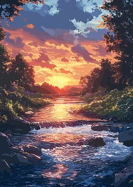 Sunset River Landscape
