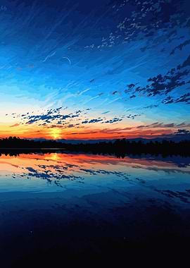 Sunset Reflection Landscape Digital Art