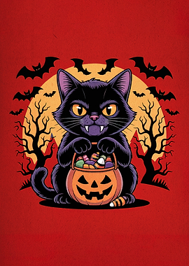 Halloween Cat with Candy Bucket