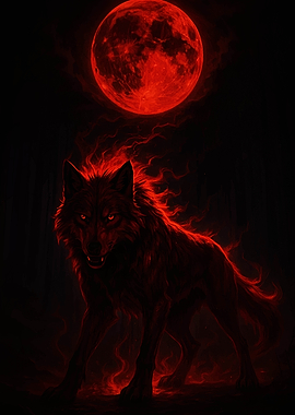 Red Wolf Under a Blood Moon