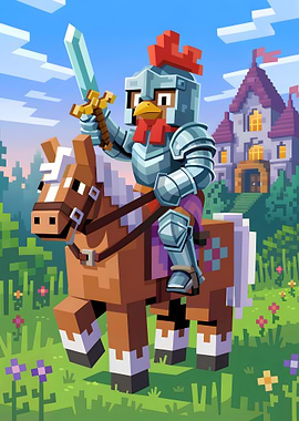 Minecraft Chicken Knight on Horseback