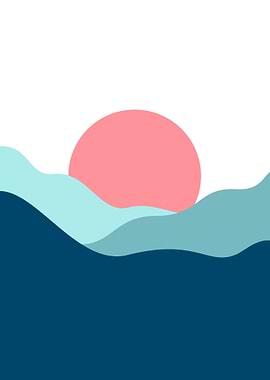 Minimalist Sunset Over Ocean Waves