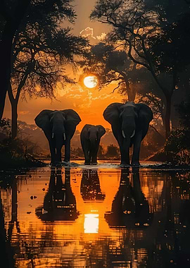 Elephants at Sunset