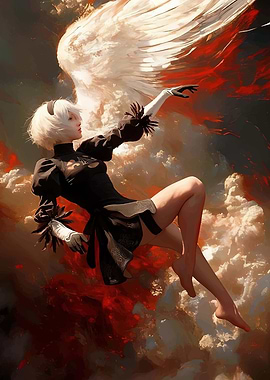 Anime Girl with Wings in the Sky