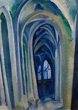 Cathedral Interior Painting in Blue Hues