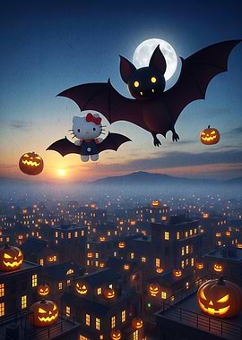 Cat Animal Halloween Night Flight