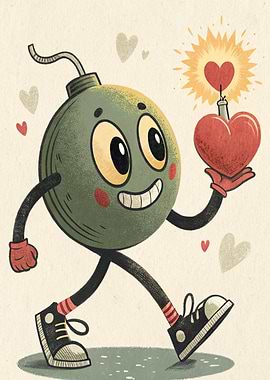 Cartoon Bomb Character with Heart