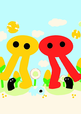 Pikuniku with yellow and red figures