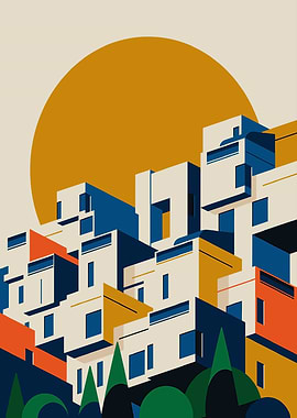 Abstract Cityscape with Geometric Buildings