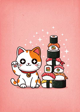 Lucky Cat with Sushi Tower