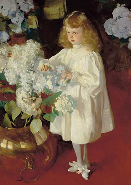 Girl with Hydrangeas Painting