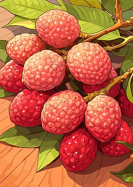 Lychee Fruit Still Life Illustration