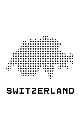 Switzerland Map Dotted Black and White