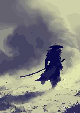 Samurai Warrior in Misty Landscape