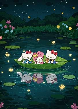 Cat Animal Friends on Pond